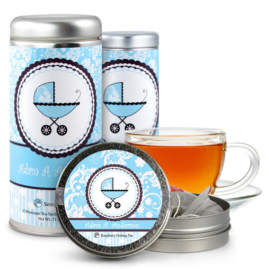 Baby Boy Carriage Tea Tin Party Favors